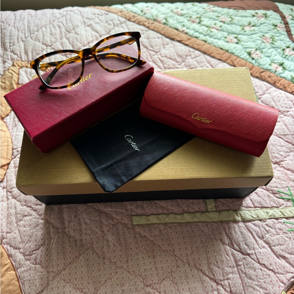 Cartier Tortoise Shell Glasses with Red Case